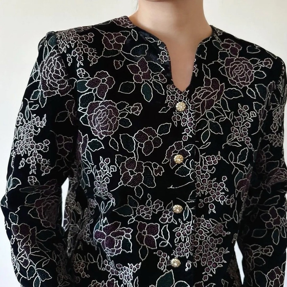Norton McNaughton Vintage Velvet Floral Blazer Jacket Black Size 10